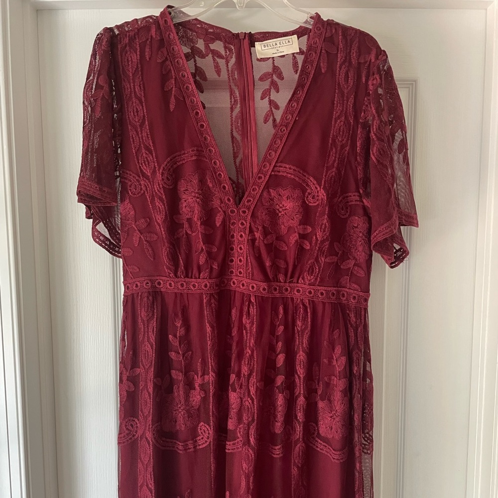 Bella Ella Wine Lace Maxi Dress XL